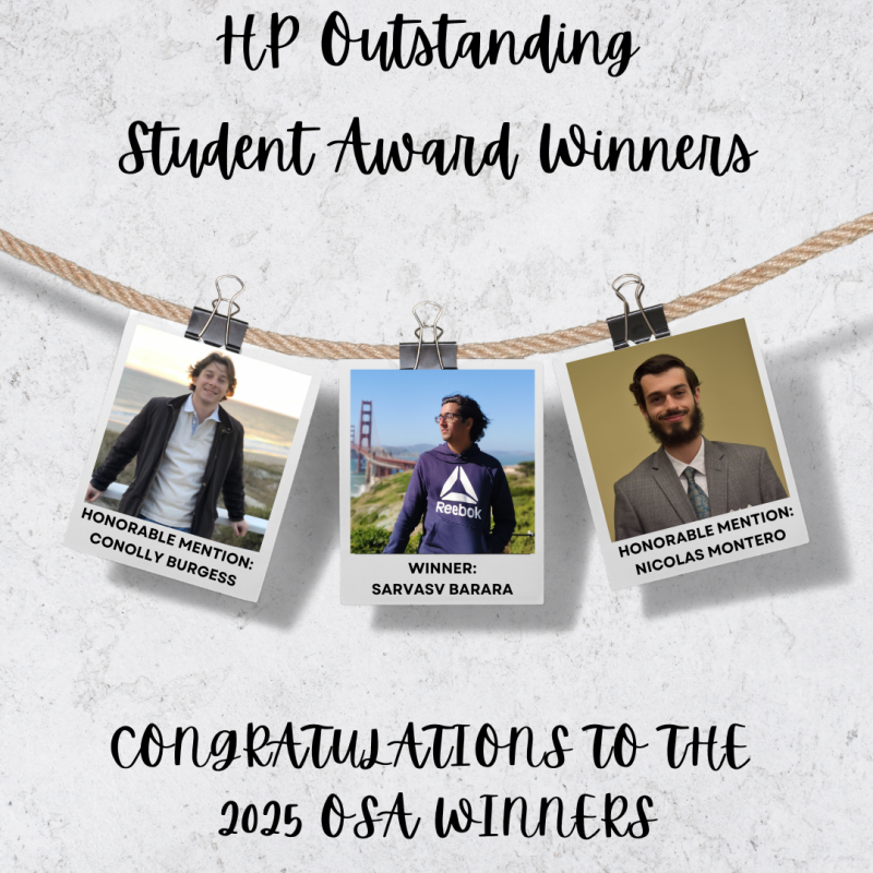 Sarvasv Barara was named the winner, with Conolly Burgess and Nicolas Montero earning Honorable Mention.